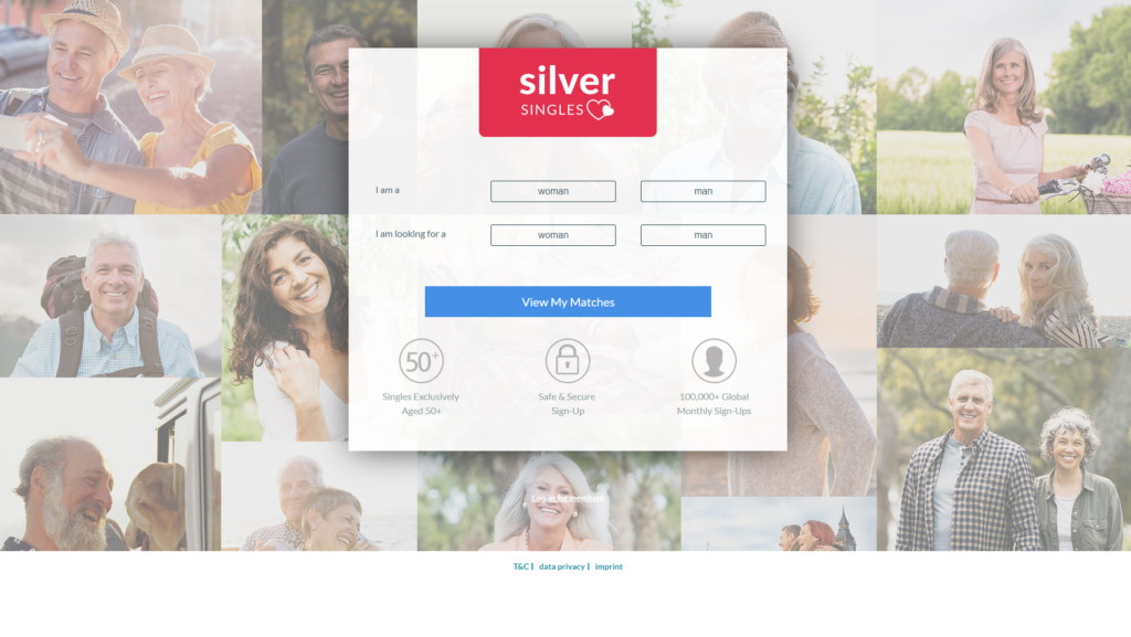 The homepage of silversingles dating site