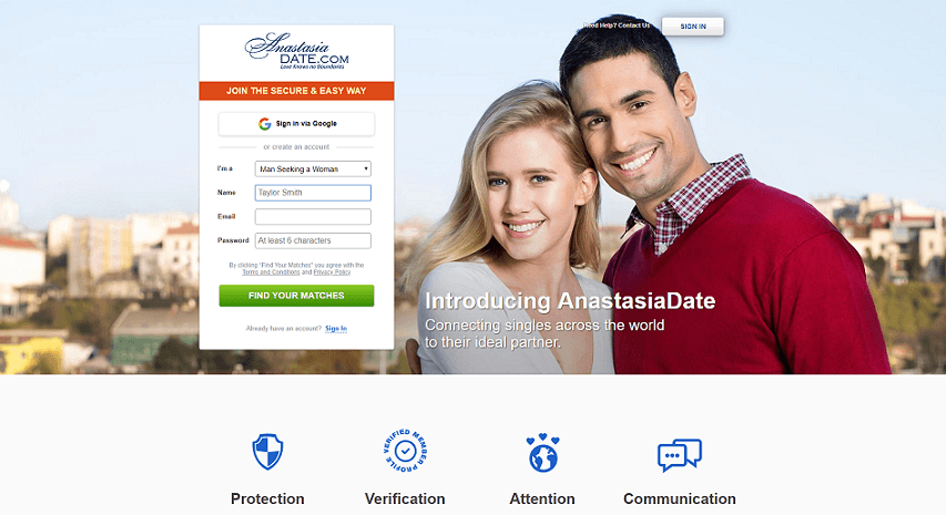 Anastasia date couple in landing page