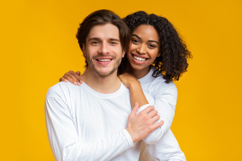 Handsome interracial couple fell in love on a dating website