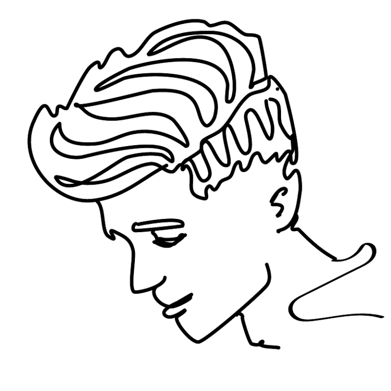 Black line profile drawing of a classic fuckboy