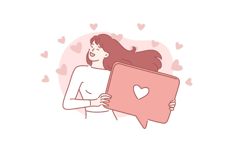 Vector art of a woman holding a monitor with hearts