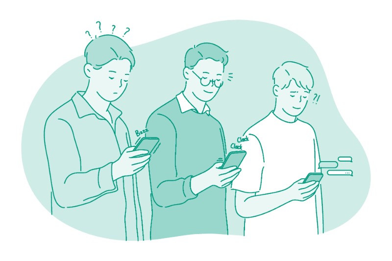 Vector art of men using smart phones