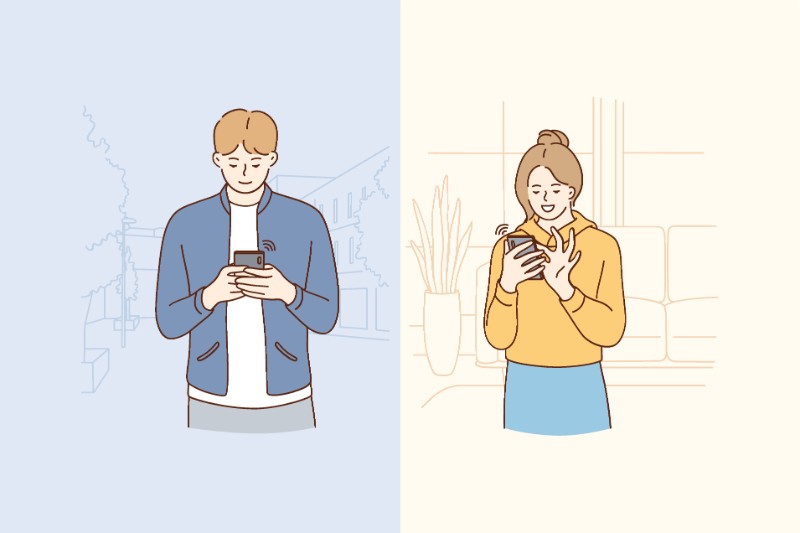 Vector art of couple messaging each other