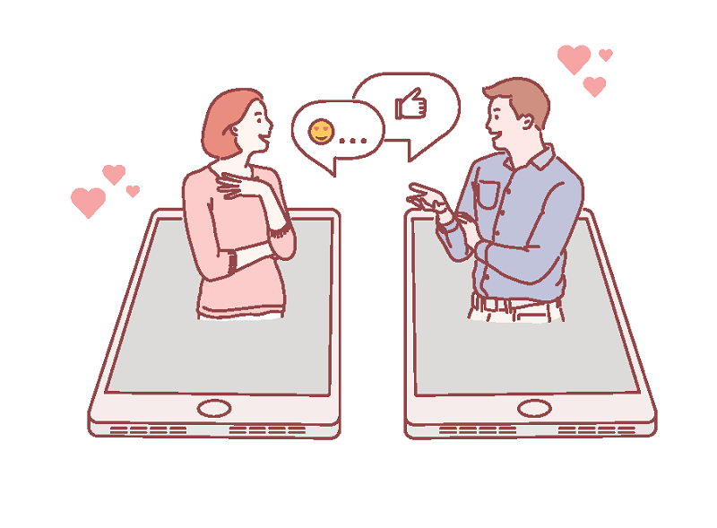 Vector art of a woman and man chatting online