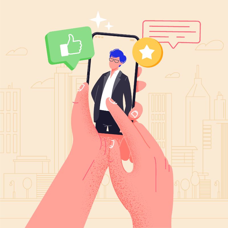 Vector art of someone flirting with a guy via their phone