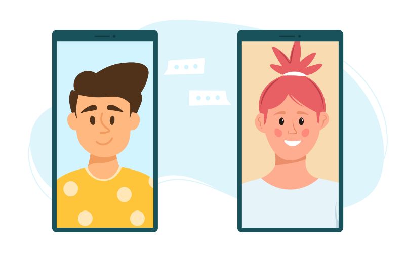 Vector art of two phones showing a girl and a boy