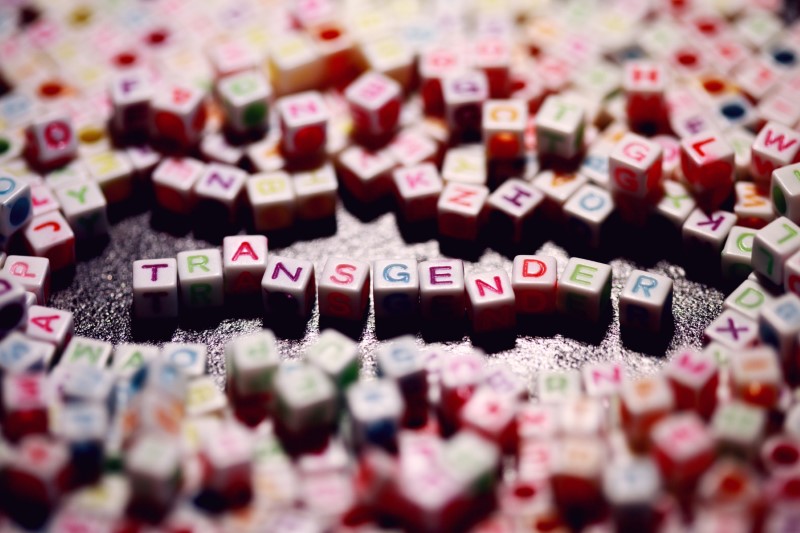 Letter cubes saying "transgender"