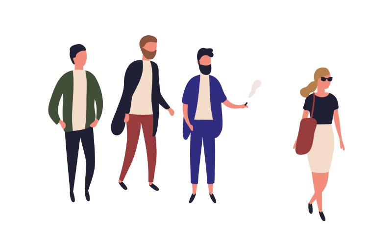 Vector art of men looking after a woman