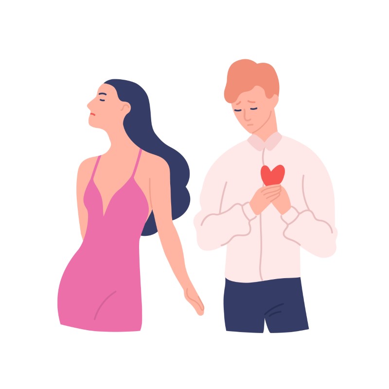 Vector art of a guy being rejected by a woman