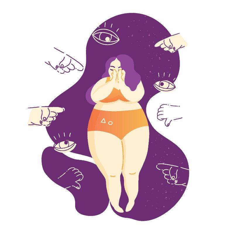 Vector art of curvy woman being discriminated