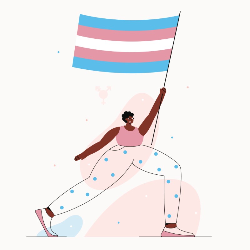 Vector art of a person marching with a trans pride flag