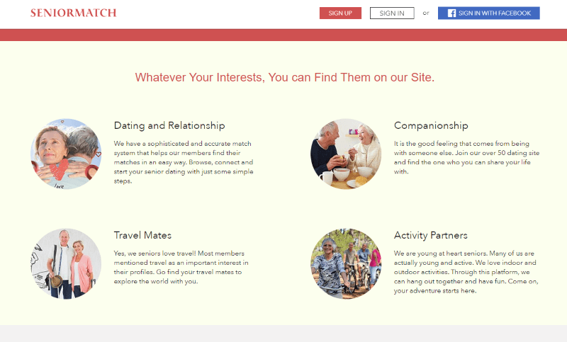Senior match landing page