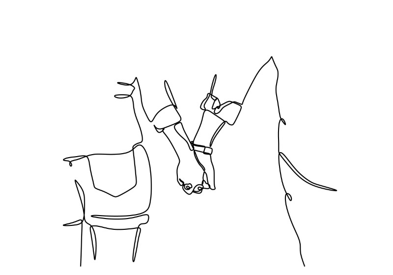 Line art of two hands holding each other