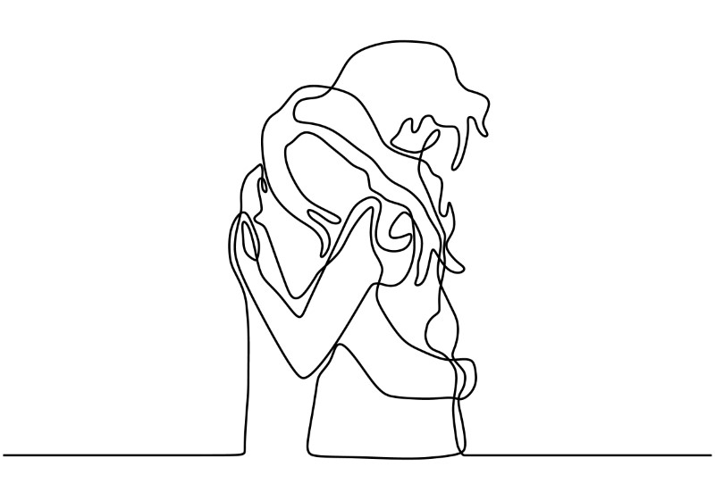 Line art of a couple hugging