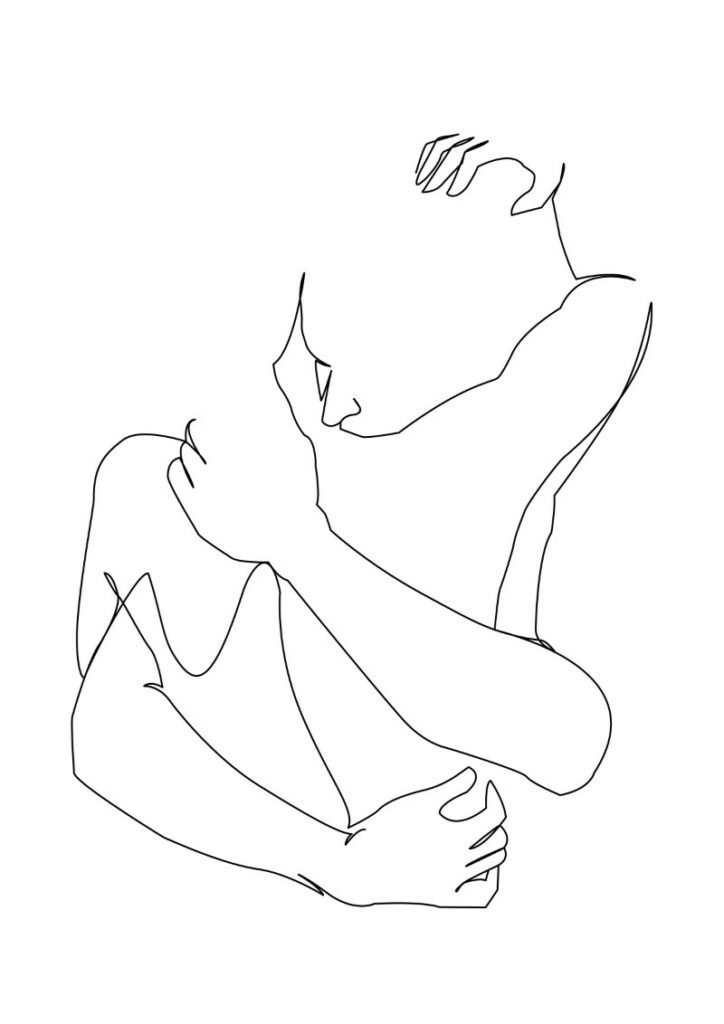 Line art of two persons hugging