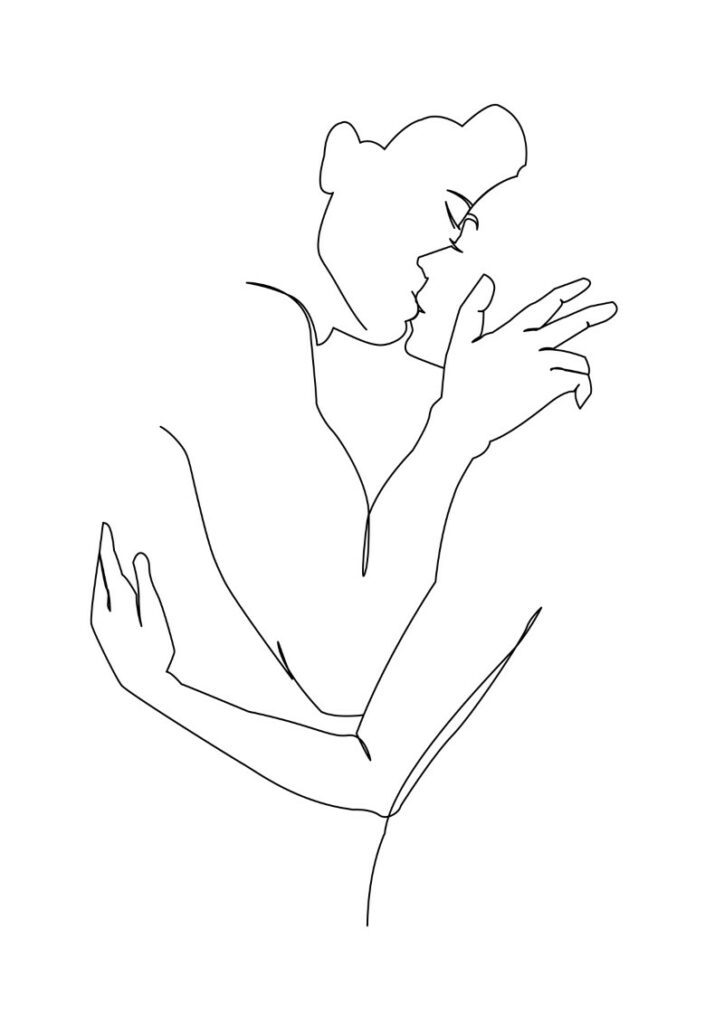 Line art of two people kissing