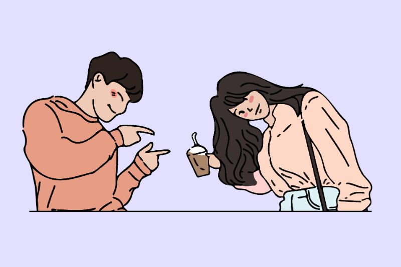 Vector art of asian man and woman with a drink in her hand
