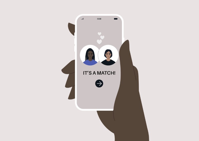 Illustration of a lesbian dating match