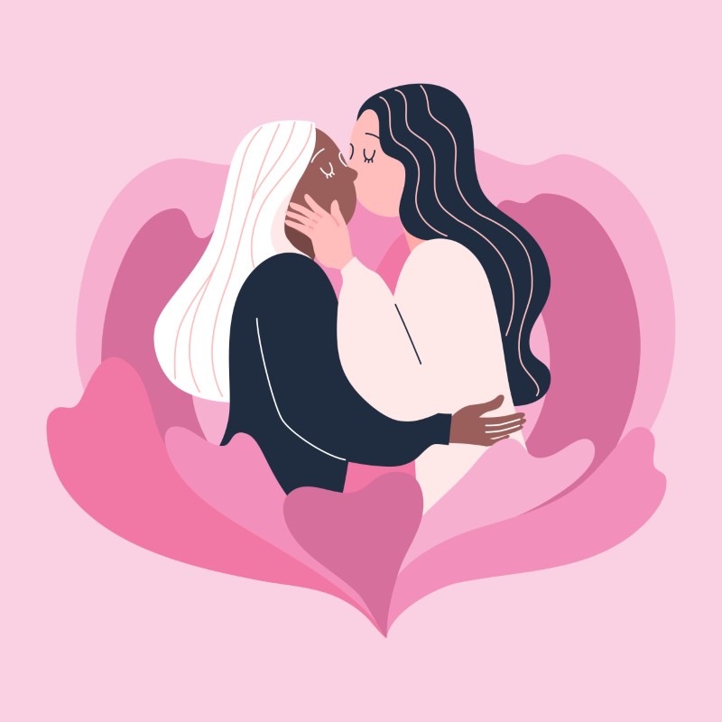 Illustration of a lesbian couple kissing