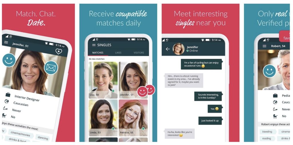 Silversingles vs eharmony compared app screens