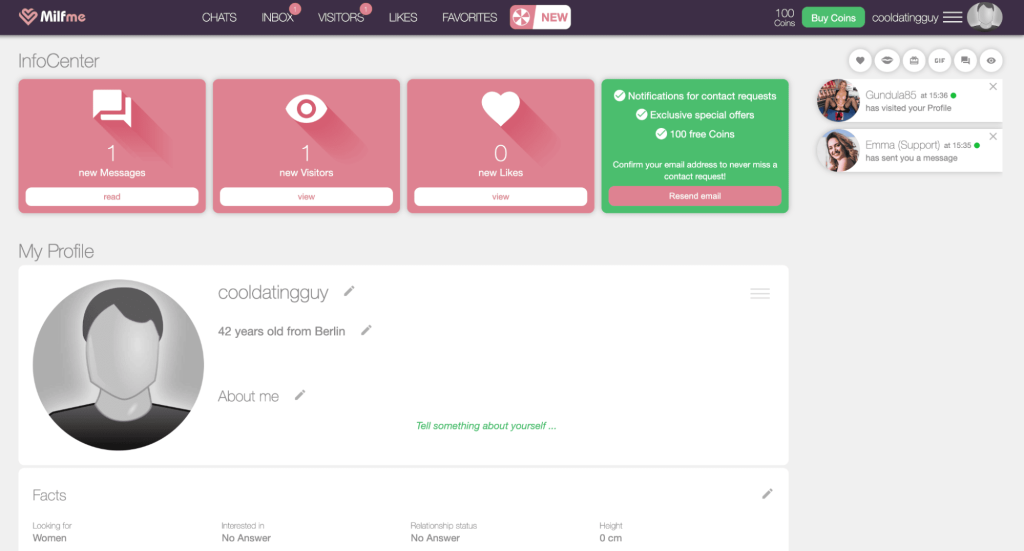 Create a profile with our milfme review